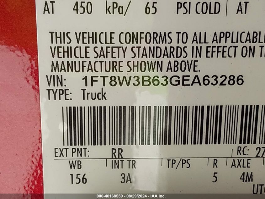 2016 Ford F-350 Xlt VIN: 1FT8W3B63GEA63286 Lot: 40168559