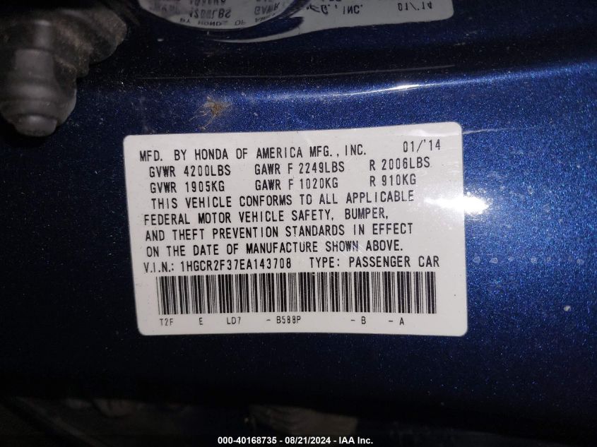 1HGCR2F37EA143708 2014 Honda Accord Lx