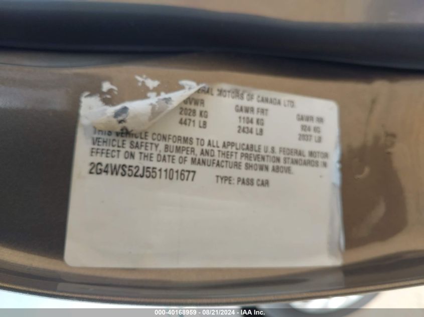 2005 Buick Century VIN: 2G4WS52J551101677 Lot: 40168959