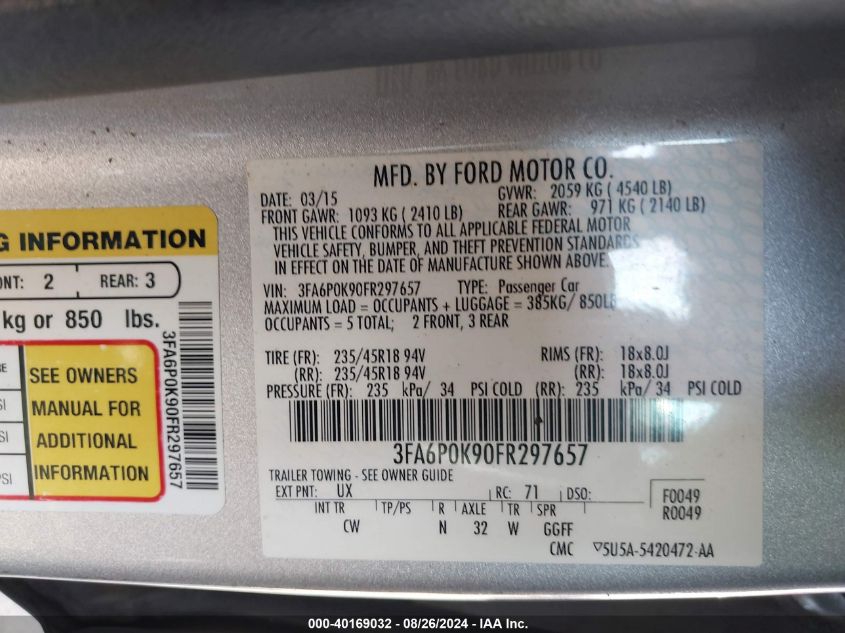 2015 FORD FUSION TITANIUM - 3FA6P0K90FR297657