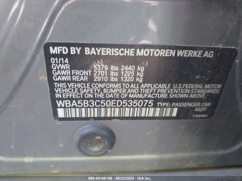 WBA5B3C50ED535075 2014 BMW 535I xDrive