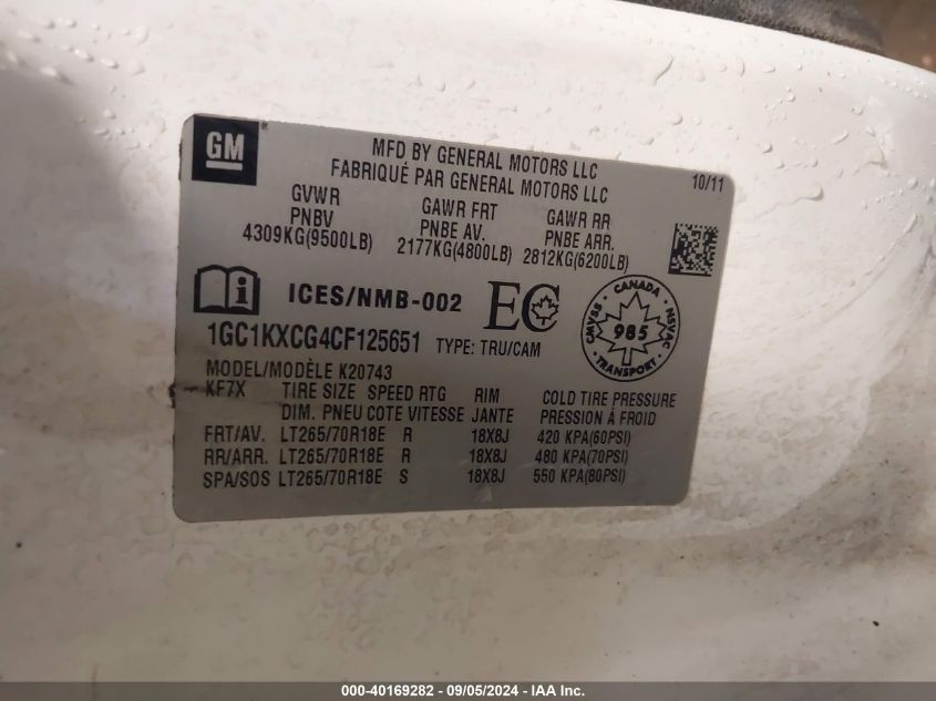 1GC1KXCG4CF125651 2012 Chevrolet Silverado 2500Hd Lt