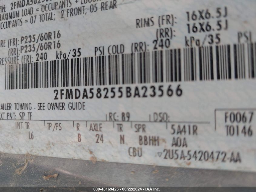 2005 Ford Freestar Limited VIN: 2FMDA58255BA23566 Lot: 40169425