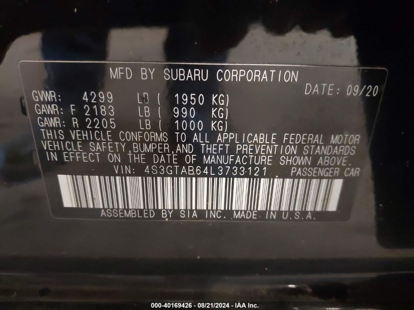 4S3GTAB64L3733121 2020 Subaru Impreza 5-Door