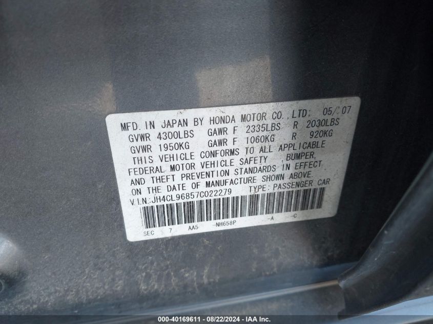 JH4CL96857C022279 2007 Acura Tsx