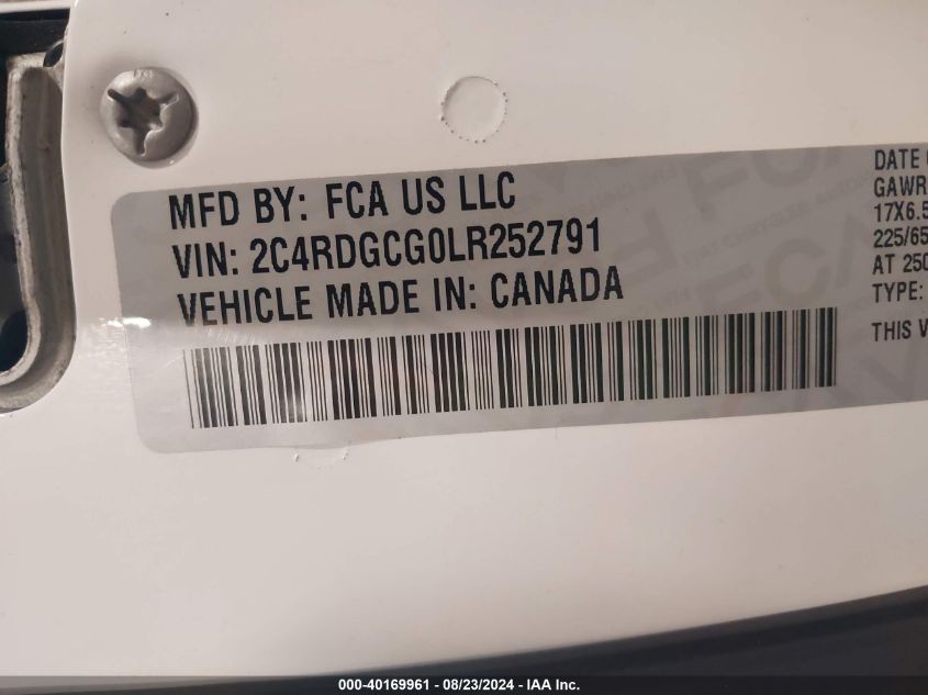 2020 Dodge Grand Caravan Sxt VIN: 2C4RDGCG0LR252791 Lot: 40169961