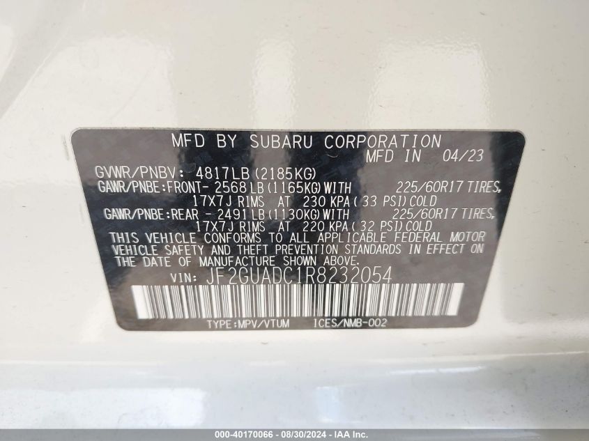 JF2GUADC1R8232054 2024 Subaru Crosstrek Premium