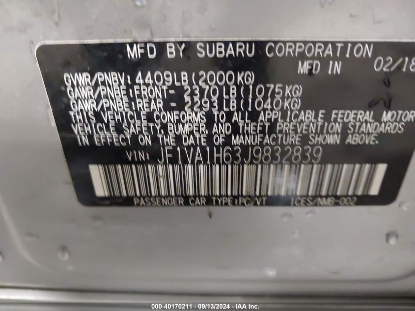 JF1VA1H63J9832839 2018 Subaru Wrx Limited