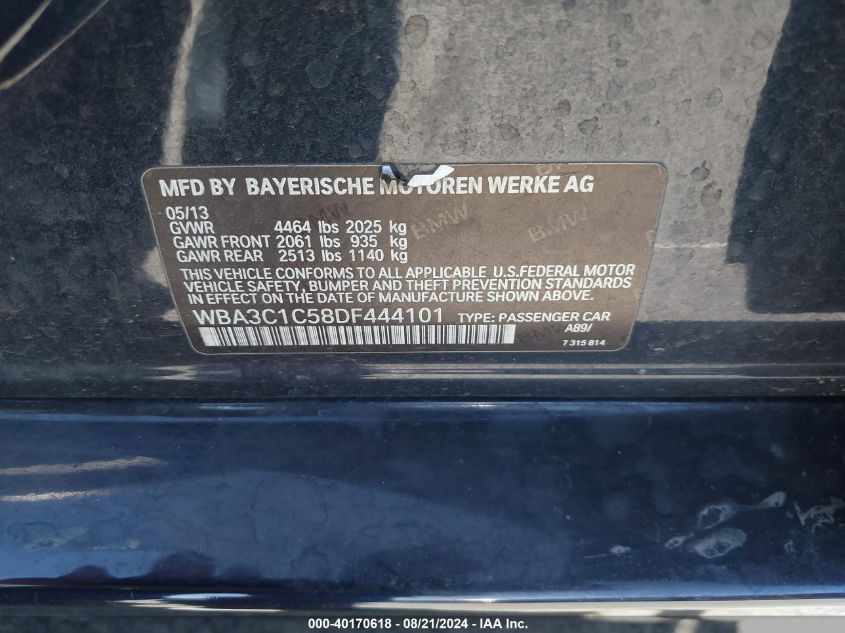 2013 BMW 328 I Sulev VIN: WBA3C1C58DF444101 Lot: 40170618