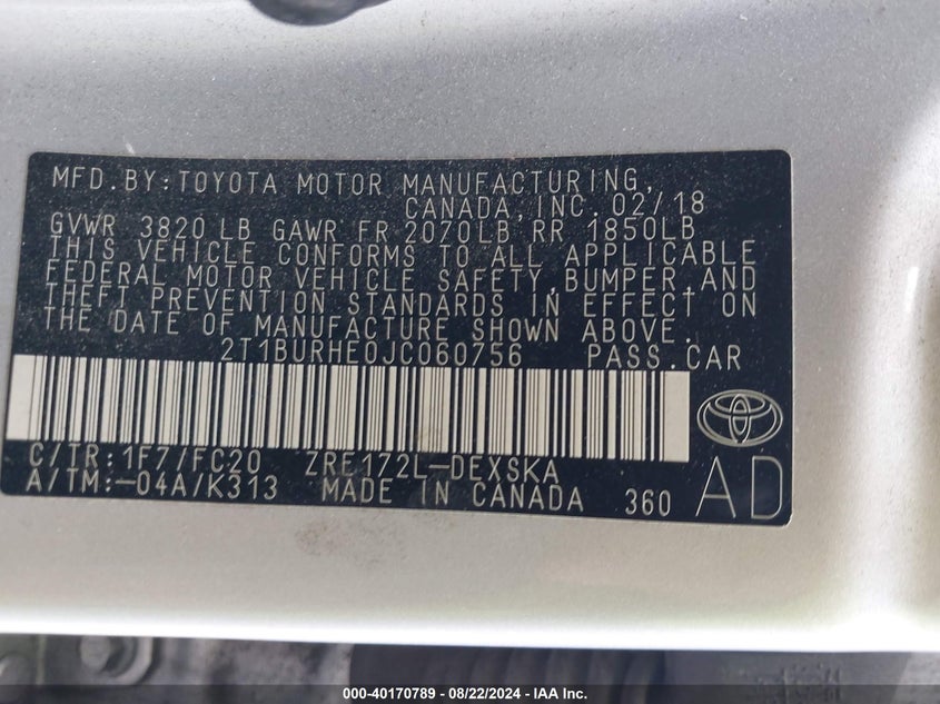 2018 TOYOTA COROLLA SE - 2T1BURHE0JC060756