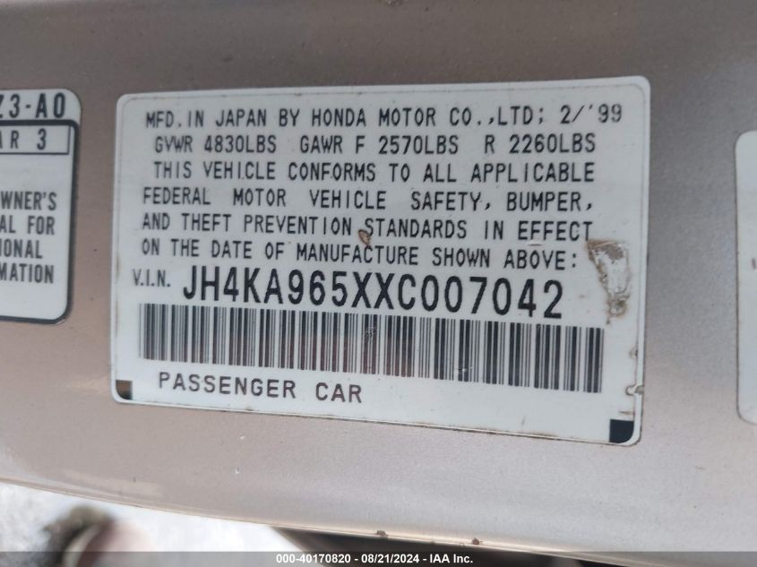 JH4KA965XXC007042 1999 Acura Rl 3.5