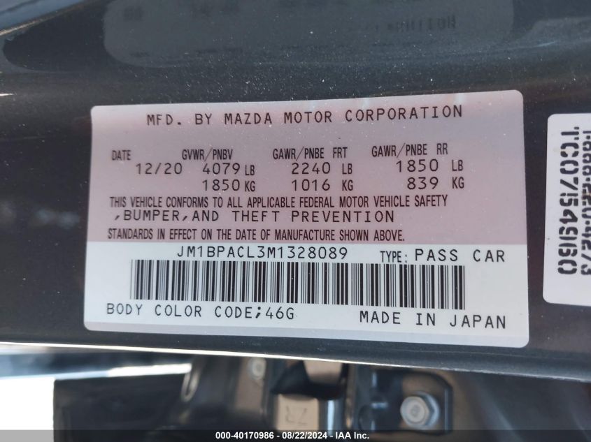 JM1BPACL3M1328089 2021 Mazda Mazda3 Preferred