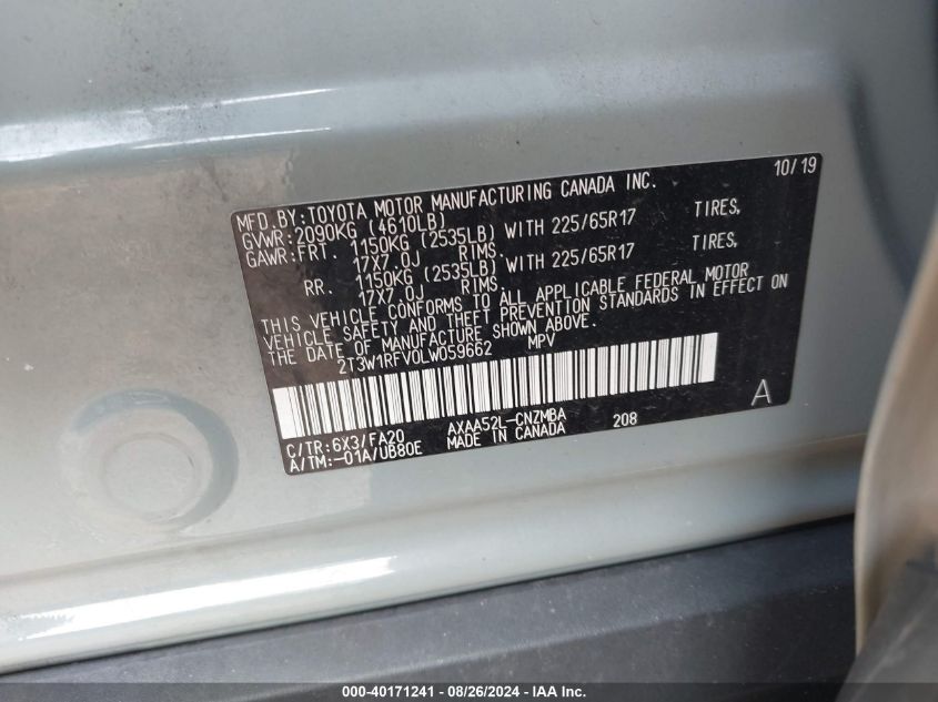 2020 TOYOTA RAV4 XLE - 2T3W1RFV0LW059662