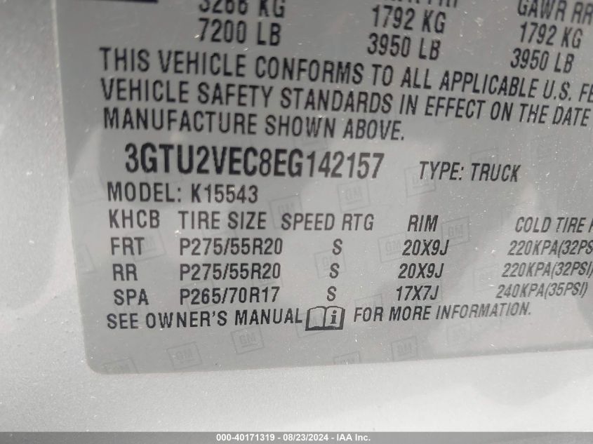 VIN 3GTU2VEC8EG142157 2014 GMC Sierra, 1500 Slt no.9