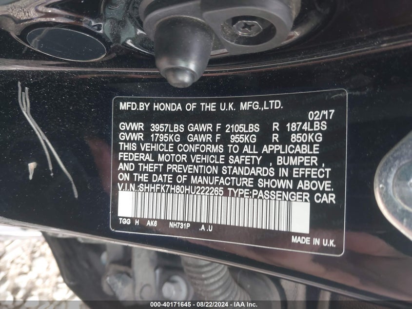 2017 HONDA CIVIC EX-L - SHHFK7H80HU222265