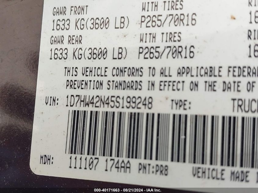 1D7HW42N45S199248 2005 Dodge Dakota Slt