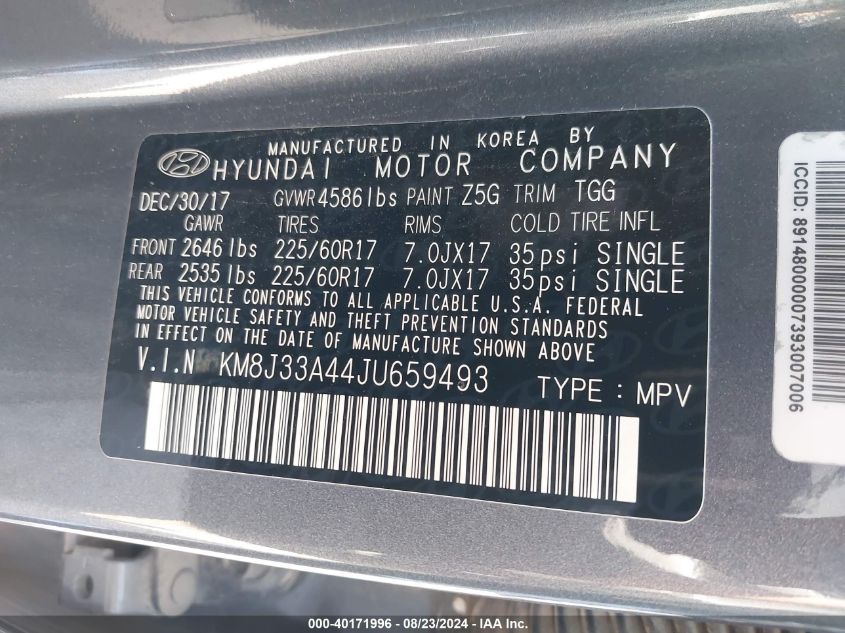 KM8J33A44JU659493 2018 Hyundai Tucson Sel