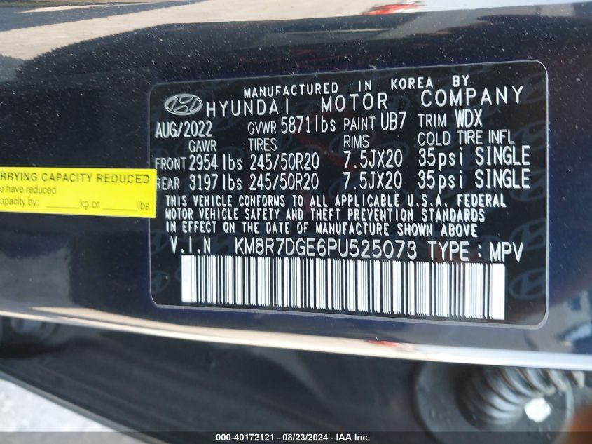 2023 Hyundai Palisade Calligraphy VIN: KM8R7DGE6PU525073 Lot: 40172121