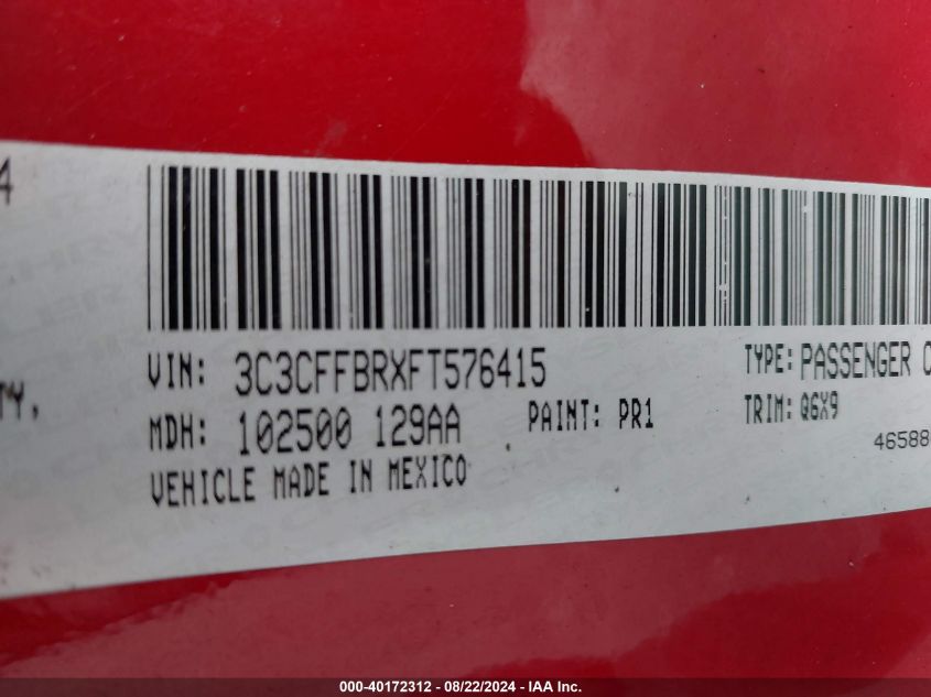 2015 Fiat 500 Sport VIN: 3C3CFFBRXFT576415 Lot: 40172312