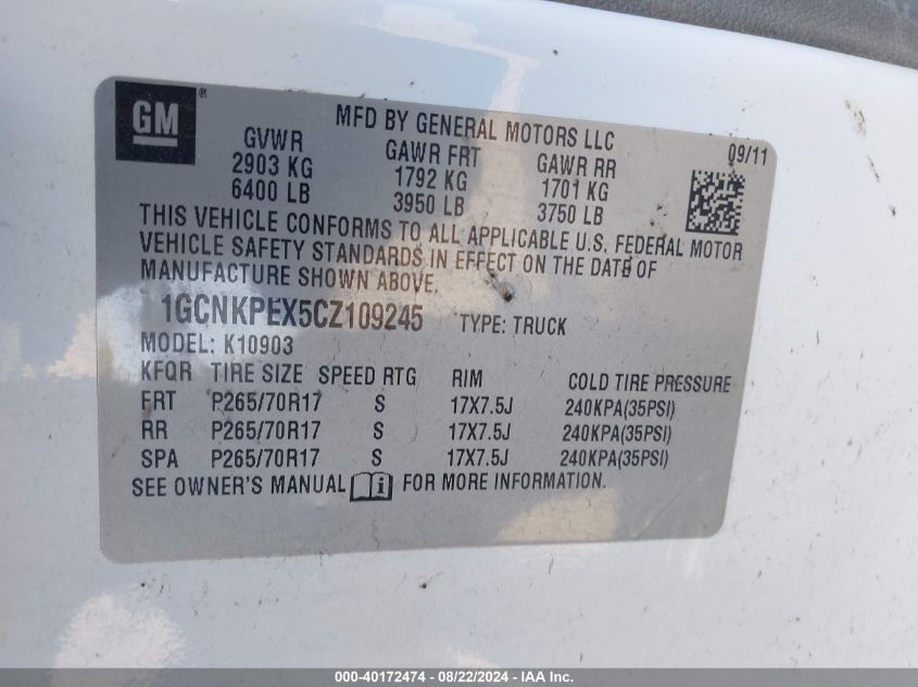 1GCNKPEX5CZ109245 2012 Chevrolet Silverado 1500 Work Truck