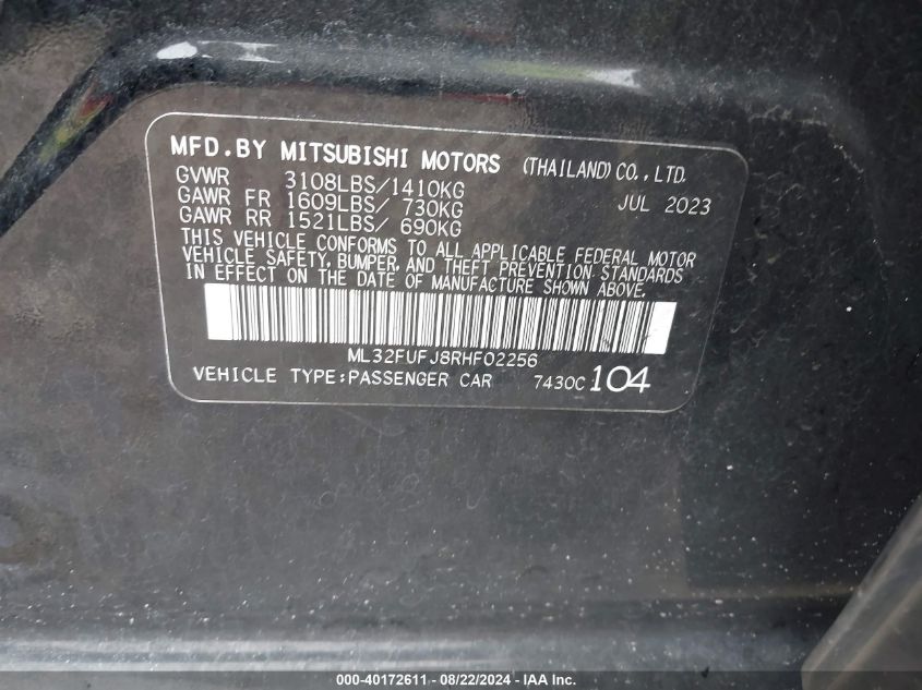 ML32FUFJ8RHF02256 2024 Mitsubishi Mirage G4 Le