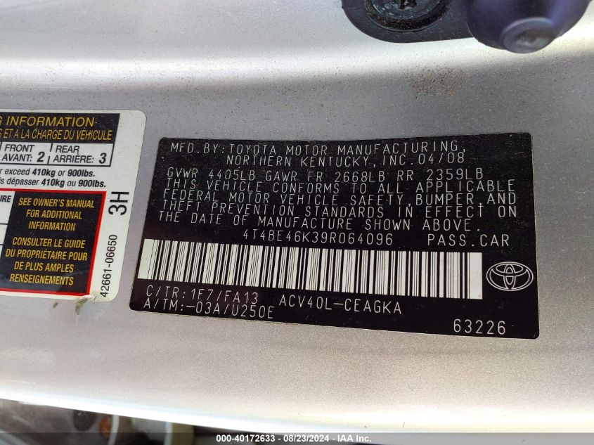 4T4BE46K39R064096 2009 Toyota Camry Xle