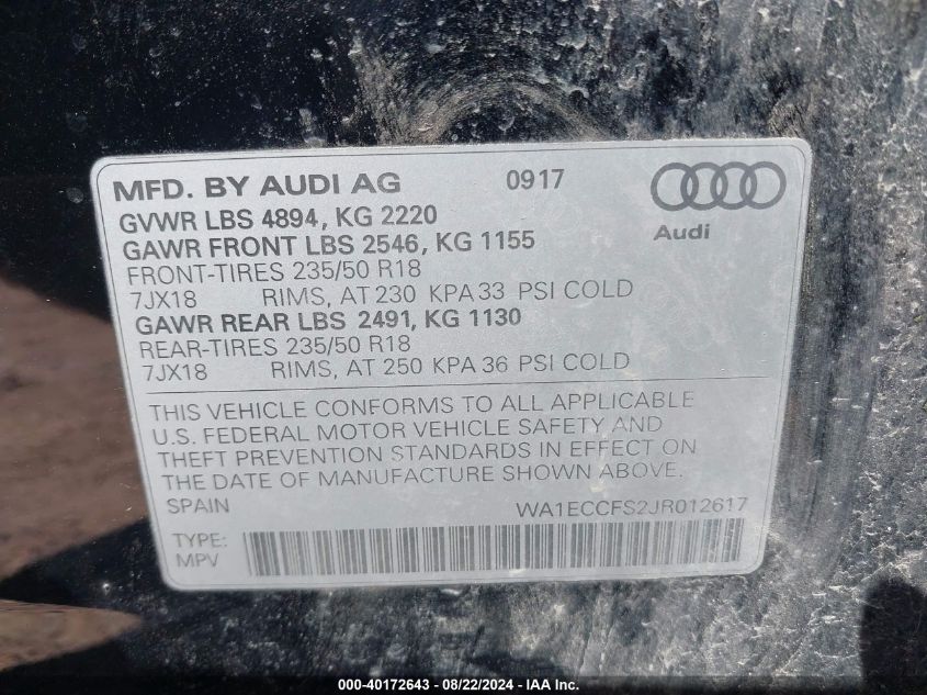 WA1ECCFS2JR012617 2018 Audi Q3 2.0T Premium/2.0T Sport Premium