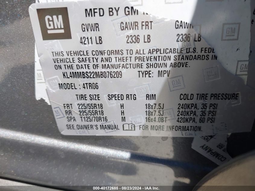 2021 Buick Encore Gx Fwd Preferred VIN: KL4MMBS22MB076209 Lot: 40172685