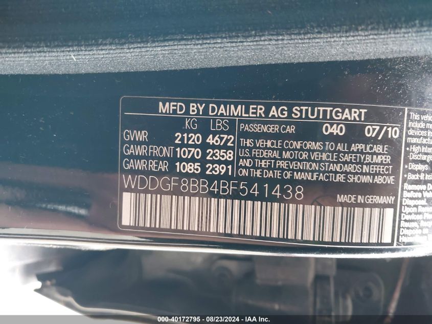 2011 Mercedes-Benz C 300 Luxury 4Matic/Sport 4Matic VIN: WDDGF8BB4BF541438 Lot: 40172795