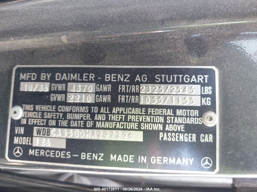 WDBCA35D0HA297296 1987 Mercedes-Benz 420 Sel