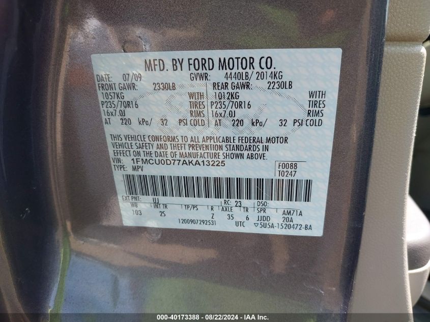 1FMCU0D77AKA13225 2010 Ford Escape Xlt