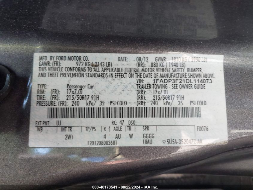1FADP3F21DL114073 2013 Ford Focus Se