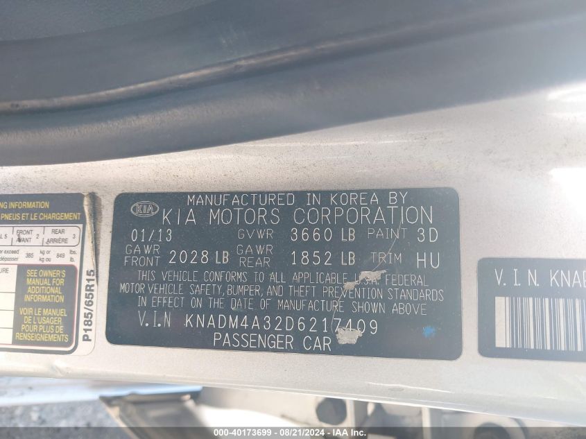 2013 KIA RIO LX - KNADM4A32D6217409