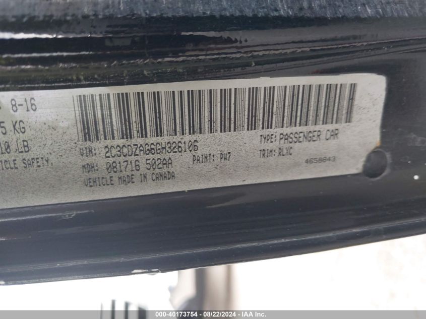 2016 Dodge Challenger Sxt Plus VIN: 2C3CDZAG6GH326106 Lot: 40173754