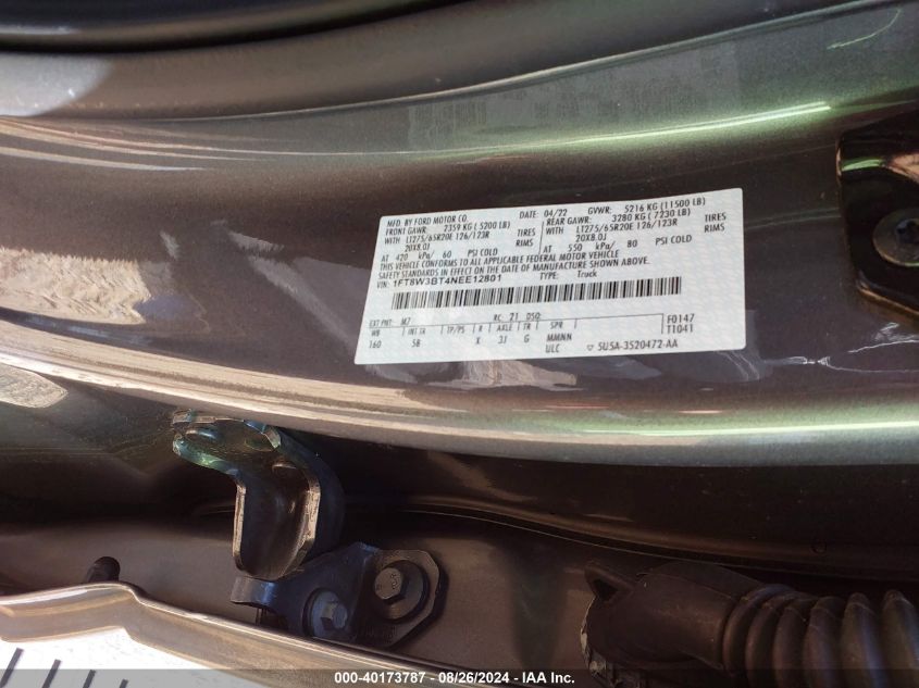 2022 Ford F-350 Lariat VIN: 1FT8W3BT4NEE12801 Lot: 40173787