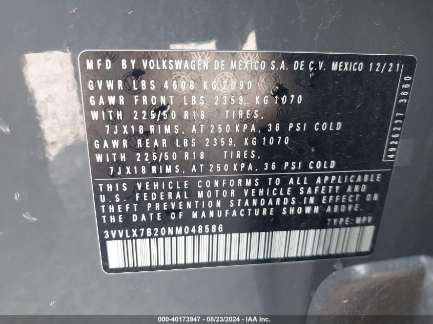 3VVLX7B20NM048586 2022 Volkswagen Taos 1.5T Se