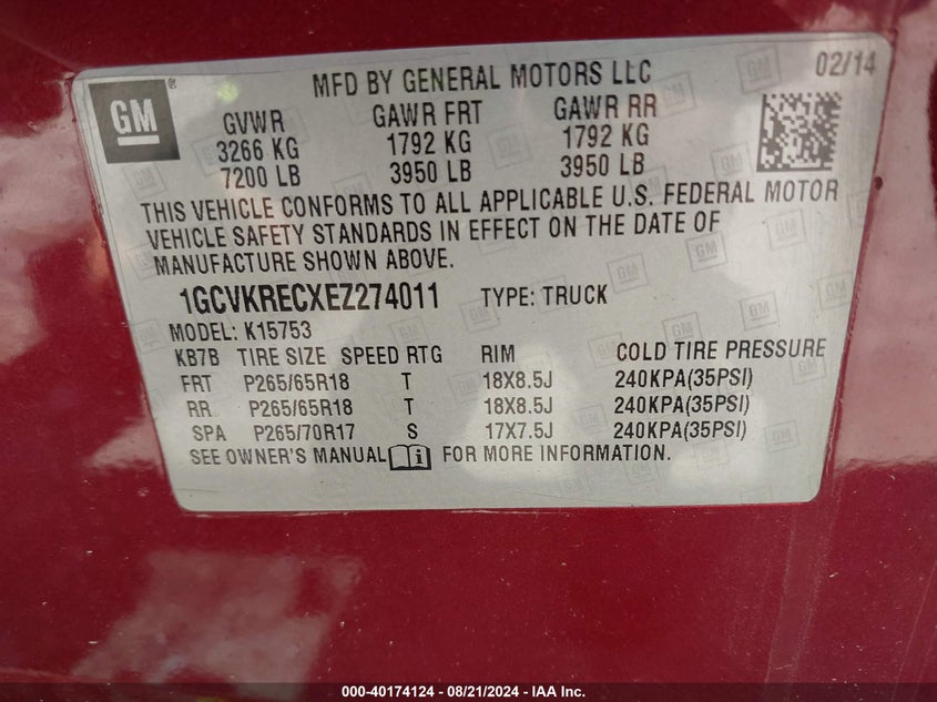 2014 CHEVROLET SILVERADO 1500 1LT - 1GCVKRECXEZ274011