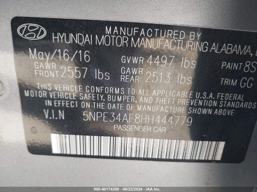 2017 HYUNDAI SONATA SPORT - 5NPE34AF8HH444779