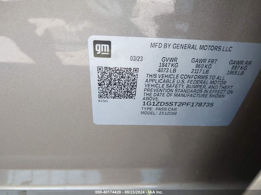 2023 CHEVROLET MALIBU 1.5L I-4 DI, DOHC, V(VIN: 1G1ZD5ST2PF178735