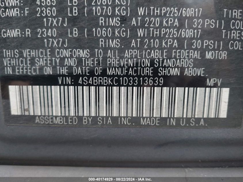 2013 Subaru Outback 2.5I Limited VIN: 4S4BRBKC1D3313639 Lot: 40174929