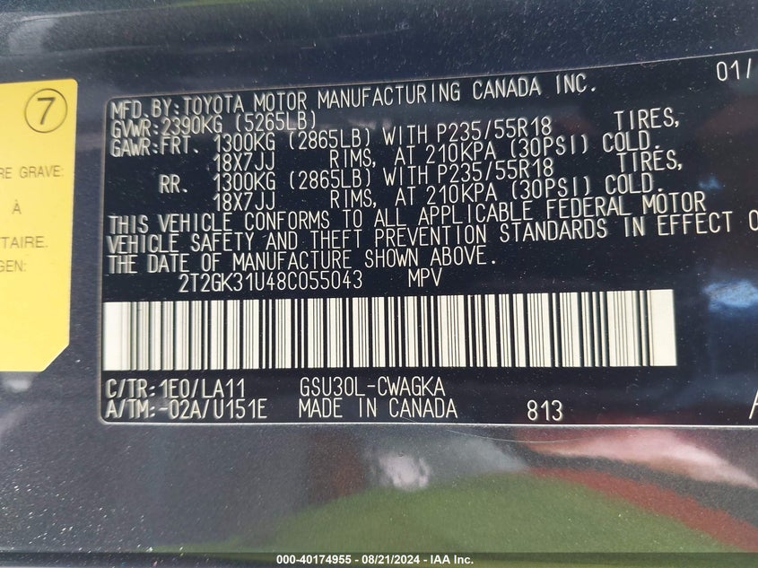 2008 Lexus Rx 350 VIN: 2T2GK31U48C055043 Lot: 40174955