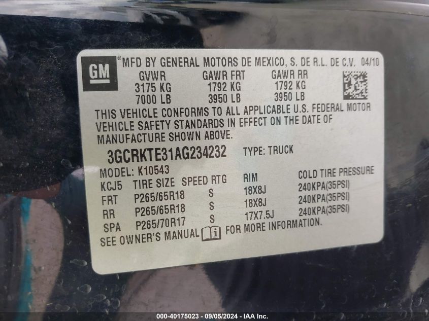 3GCRKTE31AG234232 2010 Chevrolet Silverado 1500 Ltz