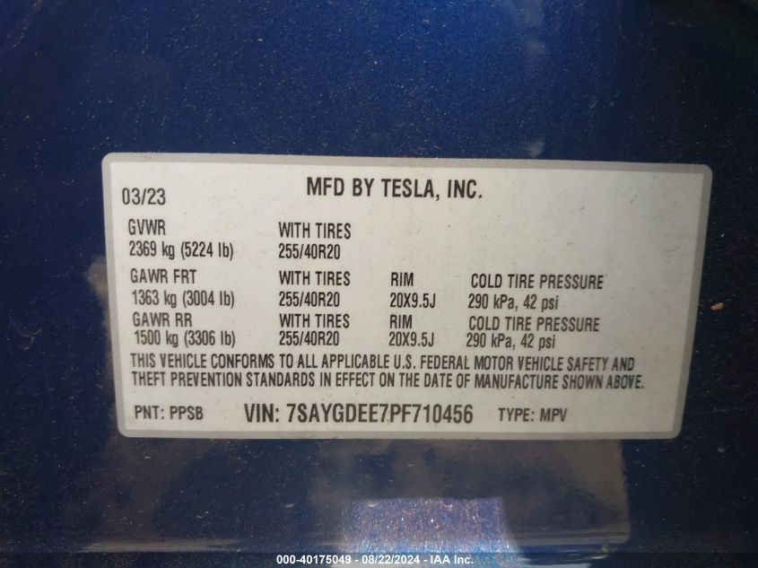 2023 TESLA MODEL Y - 7SAYGDEE7PF710456