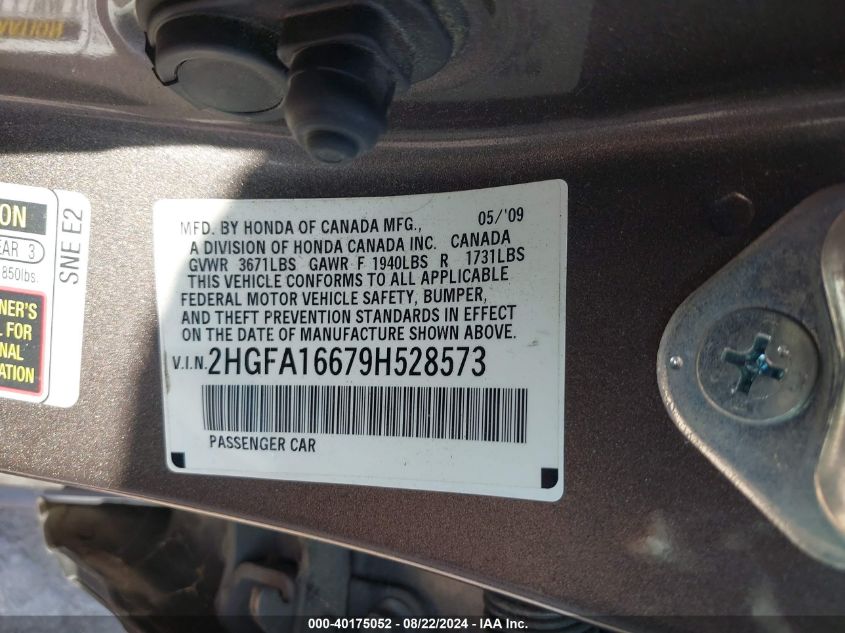 2009 Honda Civic Lx-S VIN: 2HGFA16679H528573 Lot: 40175052