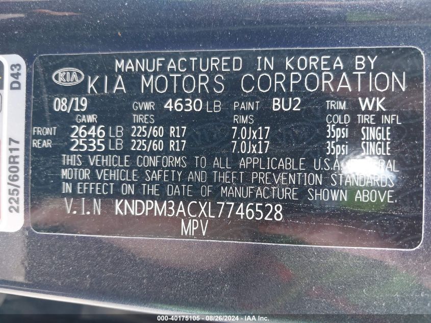 KNDPM3ACXL7746528 2020 Kia Sportage Lx