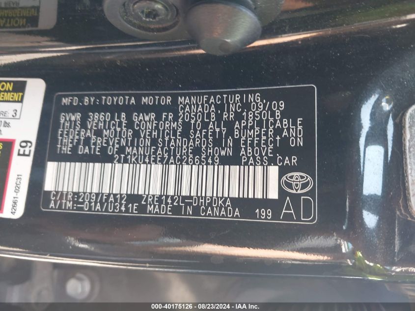 2010 Toyota Matrix VIN: 2T1KU4EE7AC266549 Lot: 40175126