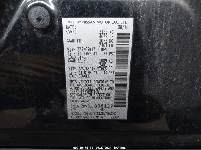 2016 NISSAN ROGUE SV - 5N1AT2MV5GC898127