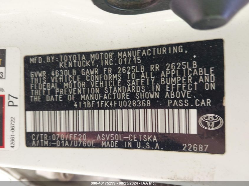 4T1BF1FK4FU028368 2015 Toyota Camry Se