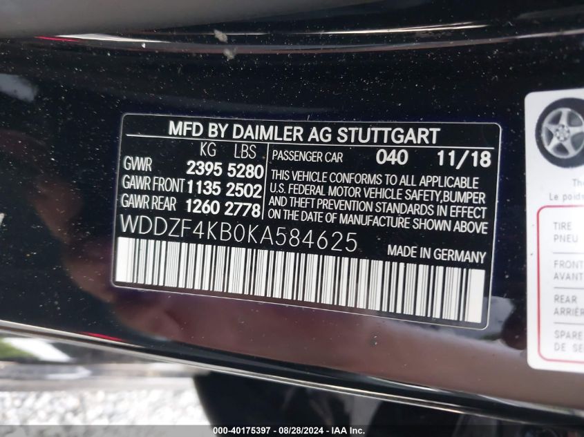 WDDZF4KB0KA584625 2019 Mercedes-Benz E 300 4Matic