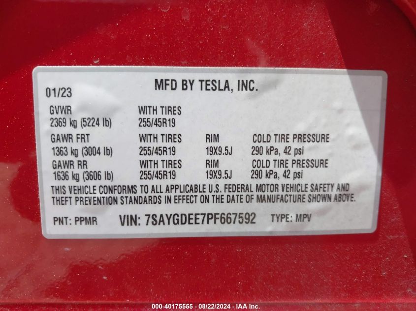 7SAYGDEE7PF667592 2023 Tesla Model Y